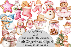 Pink Gingerbread Clipart Bundle, a Seasonal Illustration by CitraGraphics