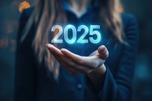 Businesswoman hand with number 2025, plans for new year, a Photo by AlyaAnd