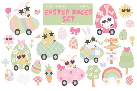 Easter races clipart and paper set