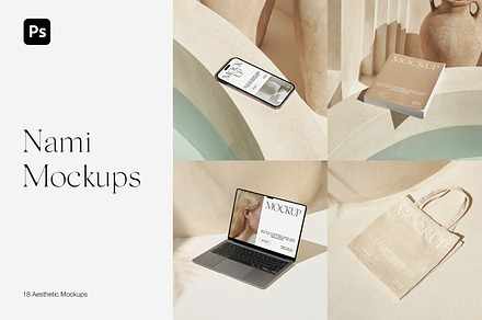 iPhone MacBook Tote Bag Book Mockups, an iPhone Mockup by Feel This