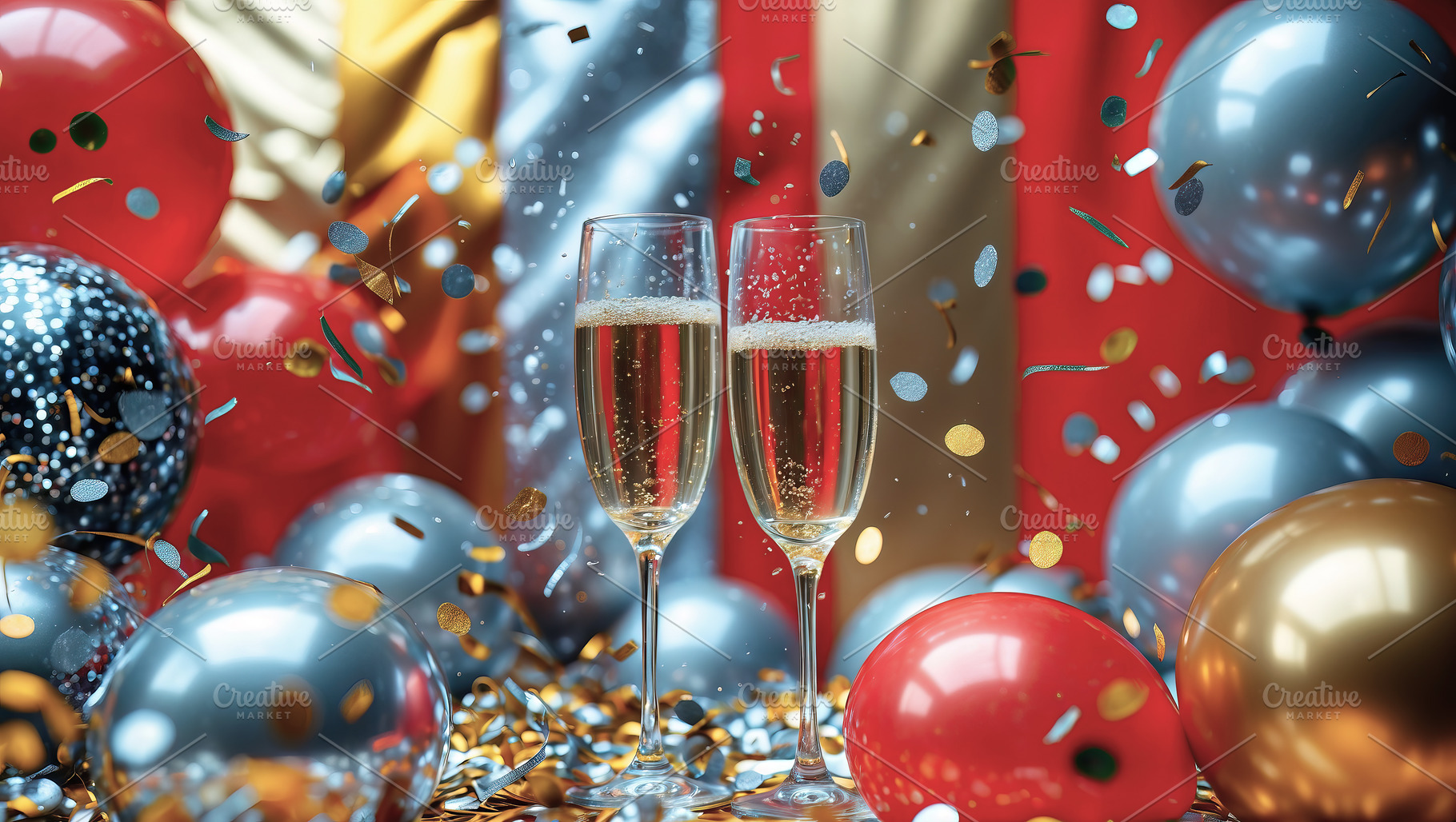 Champagne Glasses with Balloons and, an Arts & Entertainment Photo by Perpis