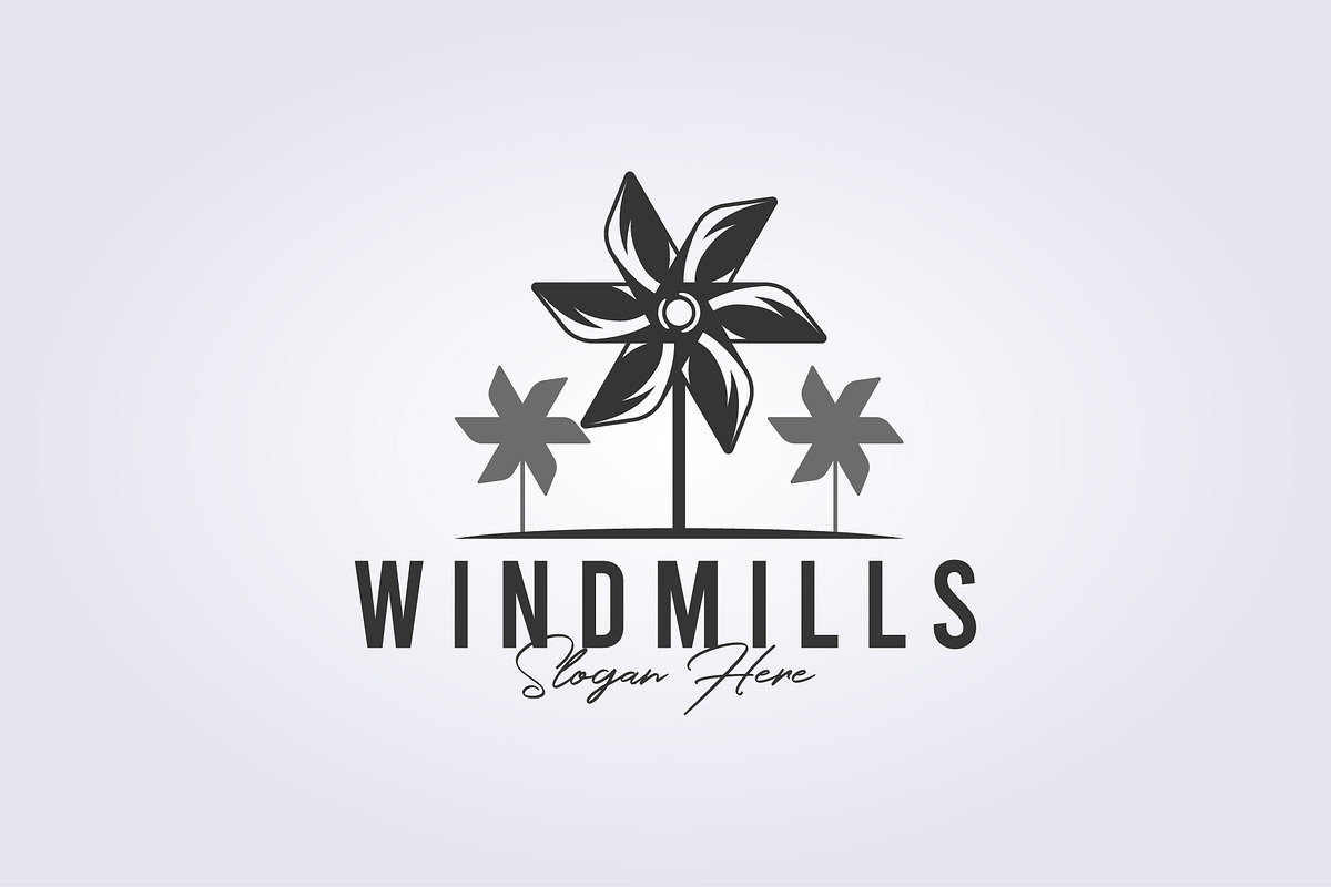 windmills logo vintage illustration, a Branding & Logo Template by Lodzrov