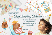 Capybara Birthday Clipart Set, an Animal Illustration by ZabolotnaArt (Thumbnail 1 of 10)