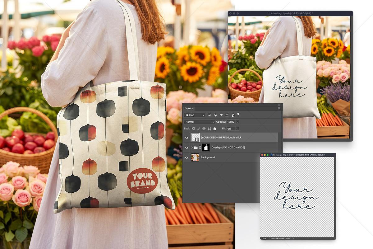 Sunny Farmers Market Tote Bag Mockup, an Apparel Mockup by LESZ Design (Photo 2 of 3)