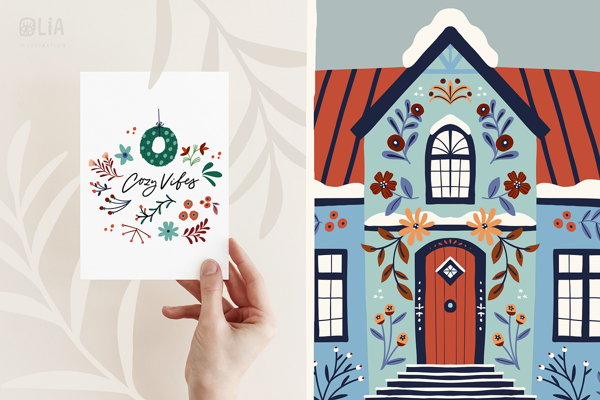 Christmas holiday houses & clipart, a Seasonal Illustration by Olia (Photo 12 of 13)