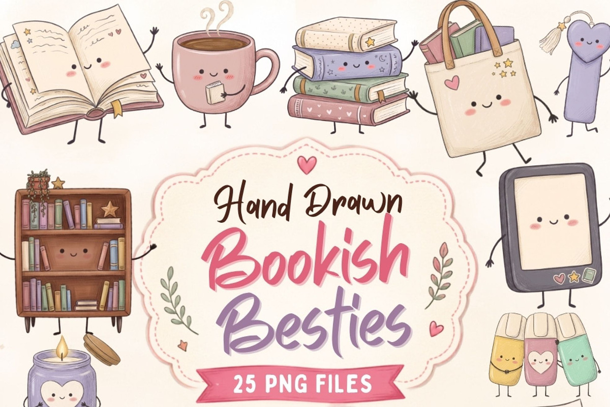 Hand Drawn Bookish Besties Clipart, a Seasonal Illustration by Tanya Kart (Photo 1 of 10)