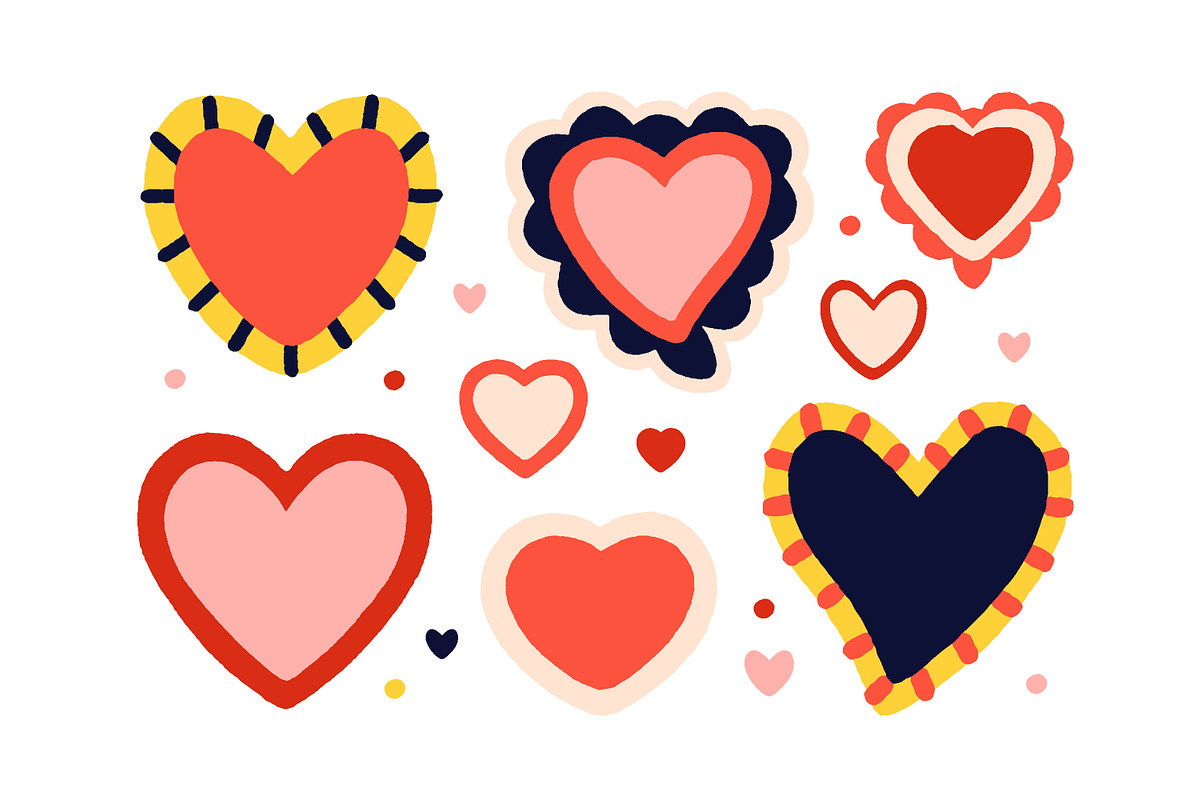 Cute hearts, love symbols set, a Decorative Illustration by Good Studio (Photo 3 of 8)