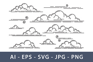 Clouds with simple line art, an Object Illustration by Saba Vector