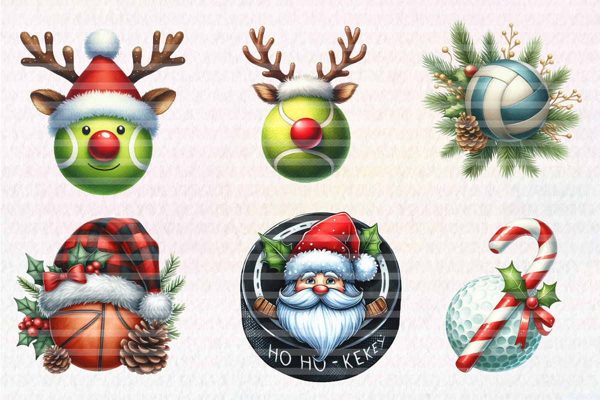 Christmas Sport Balls Sublimation PN, an Illustration by CreationArt (Photo 4 of 6)
