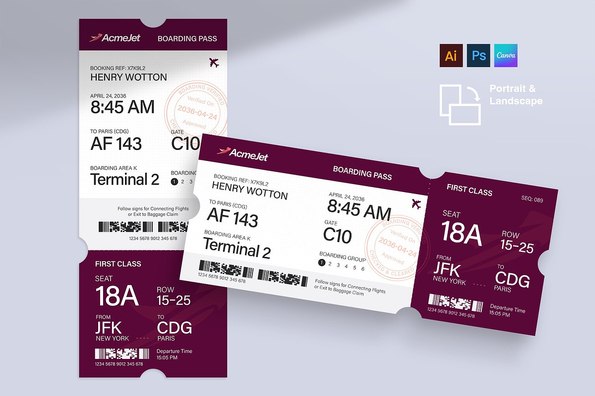 Boarding Pass Ticket Template, a Stationery Template by BrandPacks (Photo 1 of 4)
