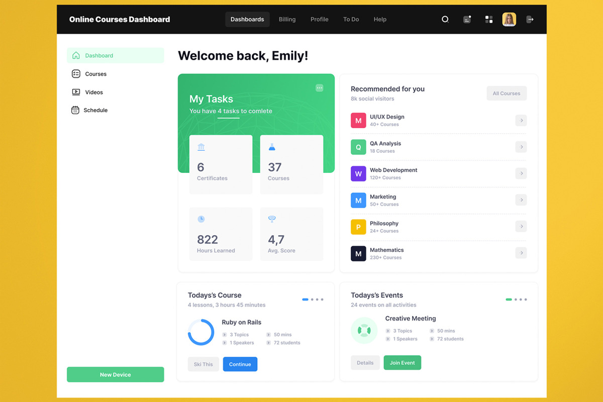 Online Courses Dashboard Web App, an UI Kit Template by nagaredesignstudio (Photo 2 of 5)
