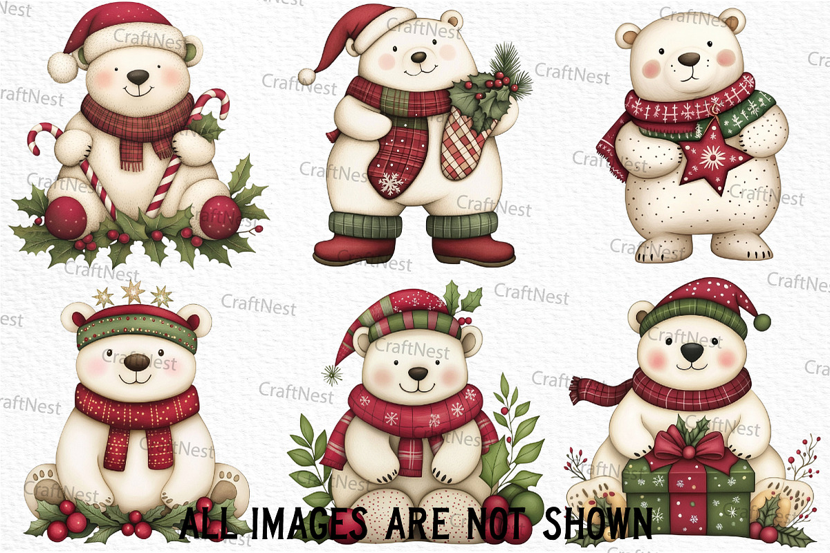 Cute Christmas Polar Bear Clipart, an Illustration by Craft Nest (Photo 3 of 6)