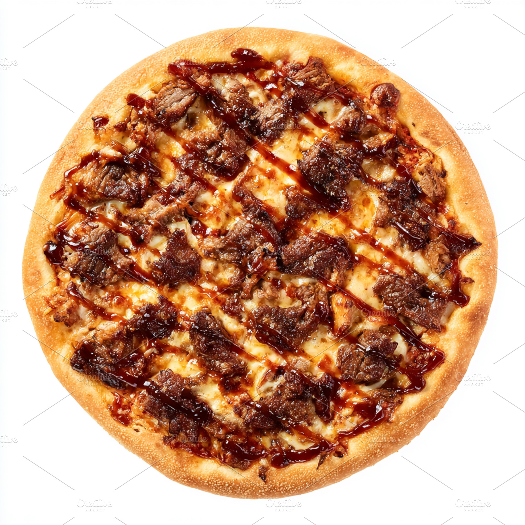 Barbecue pizza topping a crispy golden crust, featuring tender c, a Photo by Studio ANNA