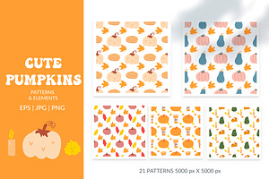 Cute Pumpkins Vector Patterns Autumn