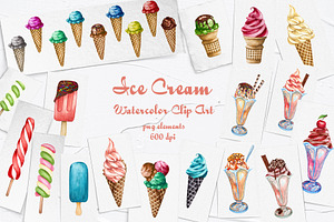 Ice Cream Watercolor Clipart