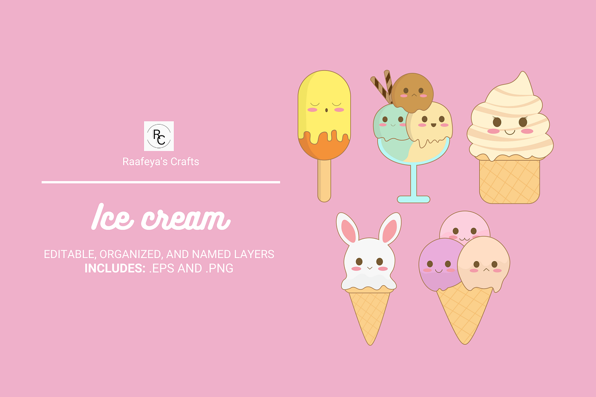 Ice cream - 5 Vector Illustrations, a Food Illustration by Raafeya's Crafts (Photo 1 of 6)