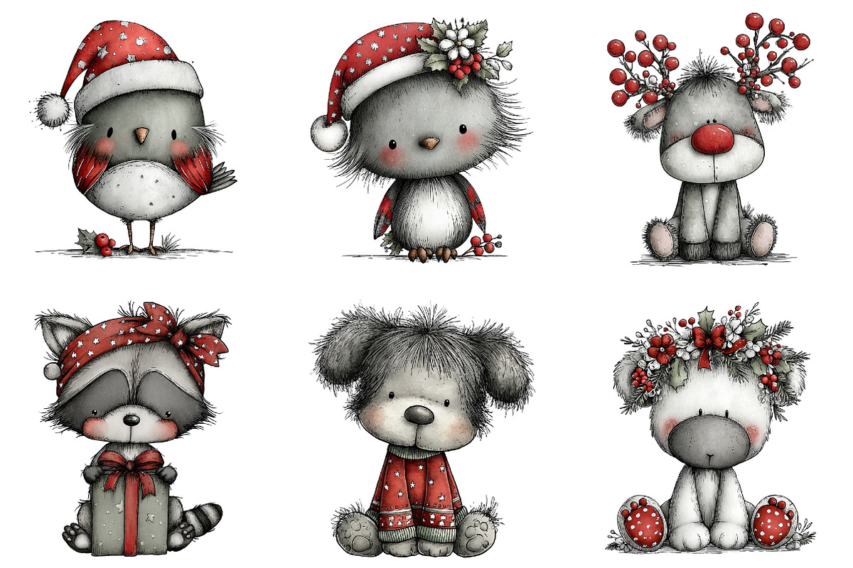 Christmas Whimsical Animals Clipart, an Illustration by Dream Creation (Photo 3 of 8)