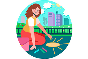 Woman drawing using chalk enjoy, a Person Illustration by vectorpointstudio