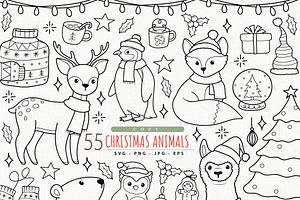 Christmas Animals Outline SVG, a Seasonal Illustration by TitaLivingArt