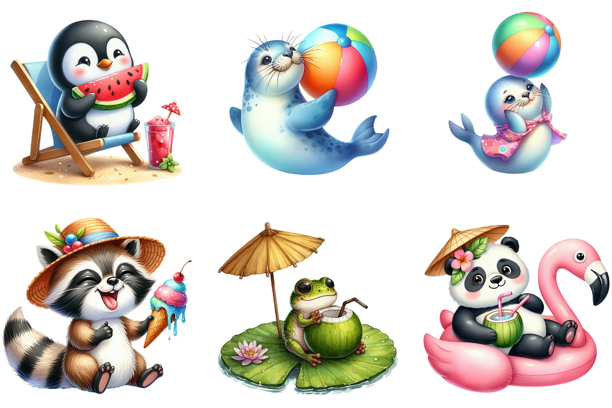 Summer Cute Animals Clipart, a Seasonal Illustration by DreamArtGraphic (Photo 3 of 4)