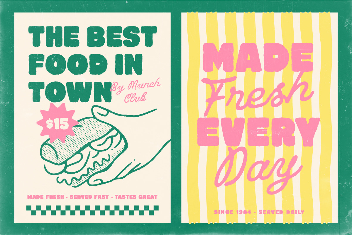 Bigman Smallman Funky Retro Font Duo, a Script Font by Letterhend Studio (Photo 7 of 11)
