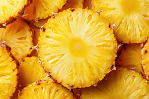 Background of ripe and sweet pineapple rings, a Food & Drink Photo by AlyaAnd