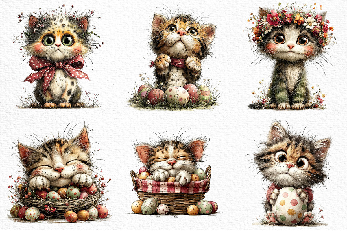 Whimsical Easter Kitten Clipart, an Illustration by Craft Nest (Photo 4 of 11)