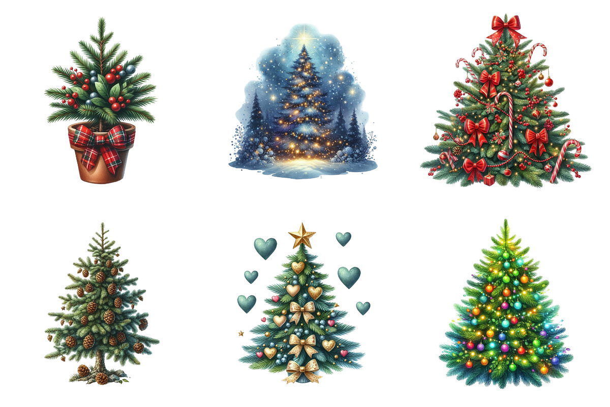 Watercolor Christmas Tree Clipart, an Illustration by SinaCreation (Photo 4 of 7)