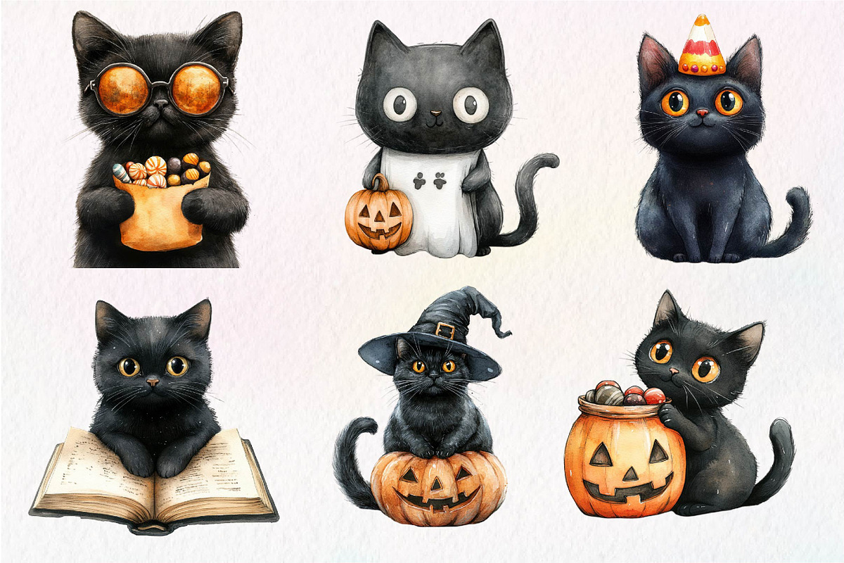 Halloween Whimsical Black Cat Clipar, an Illustration by Dream Creation (Photo 5 of 7)