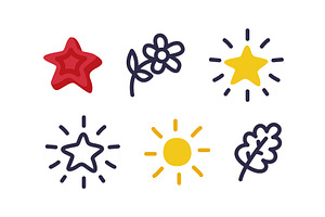 Doodle Elements with Star, Flower, an Object Illustration by TopVectors