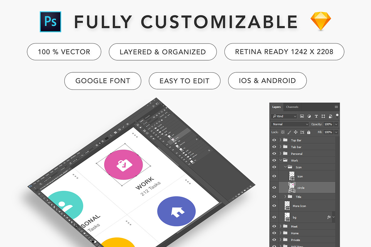 To Do Task Manager Mobile App Design, an UI Kit Template by App Innovation (Photo 5 of 7)