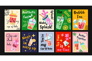 Bubble Tea Postcards a cute and, a Food Illustration by Lucia Fox