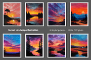 Sunset Landscape Illustration, a Decorative Illustration by Housui Patterns (Thumbnail 4 of 9)