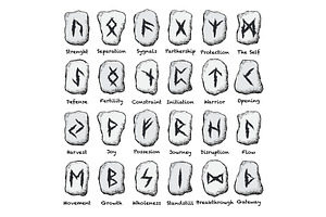 Viking runes white grunge stones set, an Outline Icon by LongQuattroArt