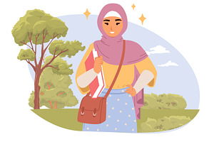 A cheerful woman wearing a hijab, an Illustration by SiberianArt