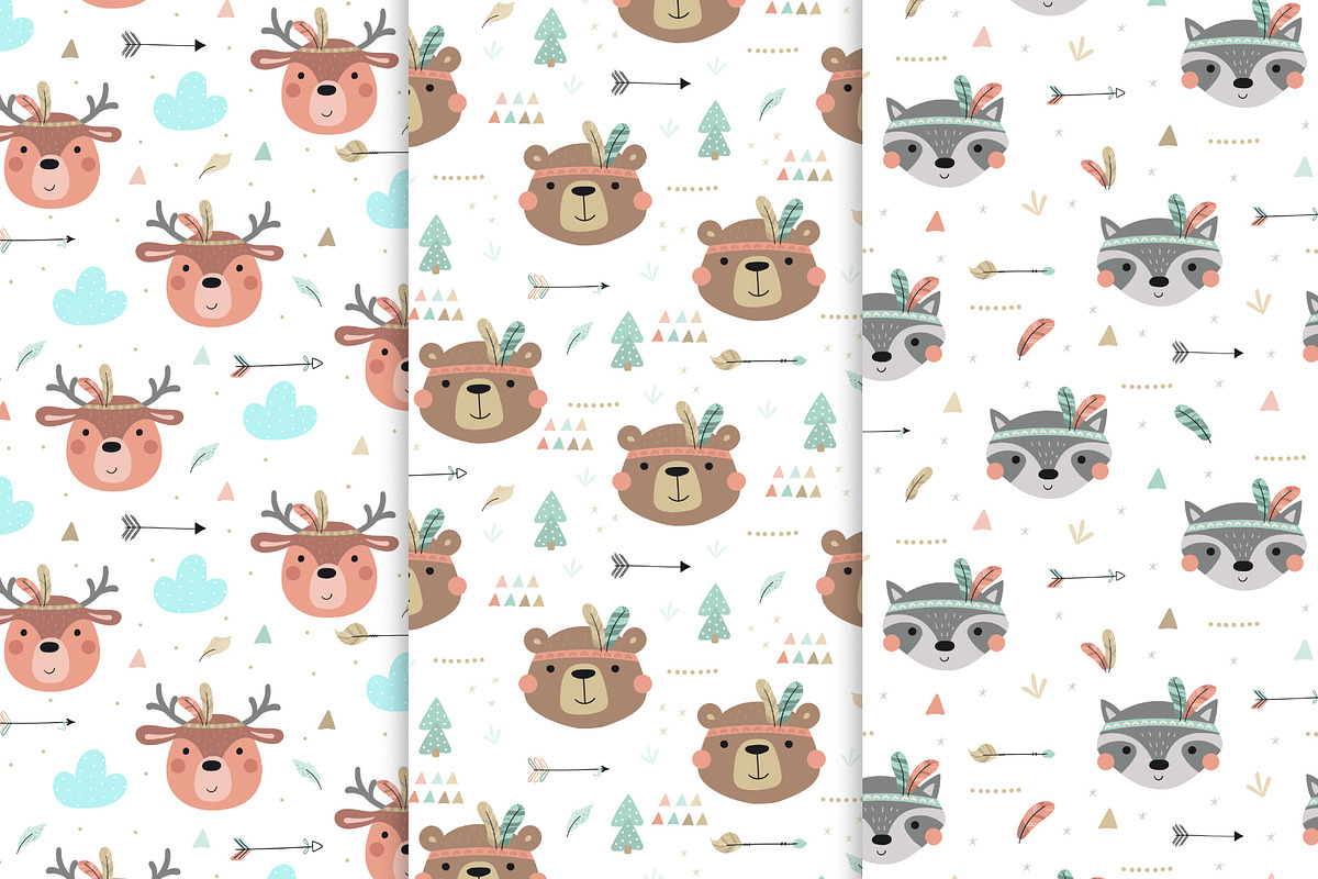 Baby Patterns! Cute Indians!, a Pattern Graphic by Irene_Boiko_ART (Photo 3 of 11)