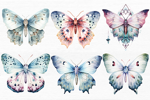 Watercolor Mystical Moth Clipart