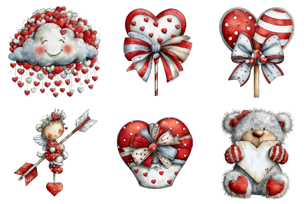Vintage Cute Valentine's Day Clipart, an Illustration by Design Market (Photo 2 of 3)