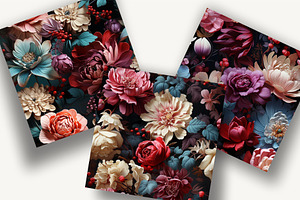 Tropical Baroque Floral Patterns Set