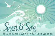 Sun and Sea Illustration & Border, an Illustration by 9 Lives Illustration (Thumbnail 1 of 2)