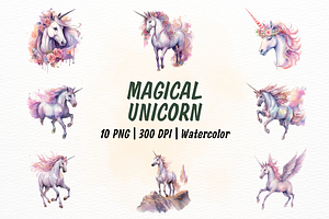 Magical Unicorn Watercolor Clipart