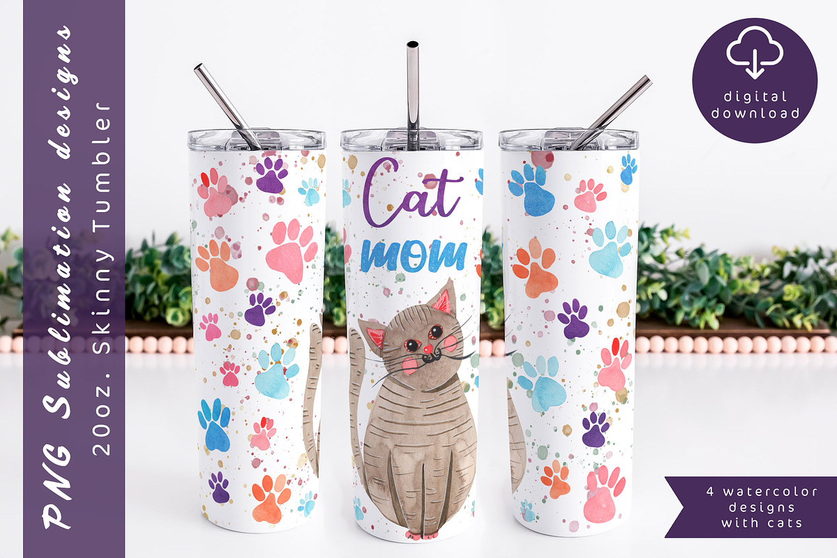 Cat mom tumbler wrap, an Object Graphic by AnastasiaWatercolor (Photo 3 of 6)