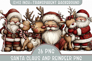 Santa Claus and Reindeer PNG, an Illustration by Libby Wishes