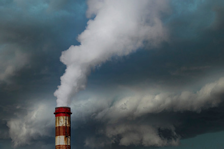 Chimney with smoke, pollution in the industry
