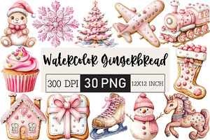 Watercolor Pink Gingerbread Clipart, an Illustration by Black Bird Studio