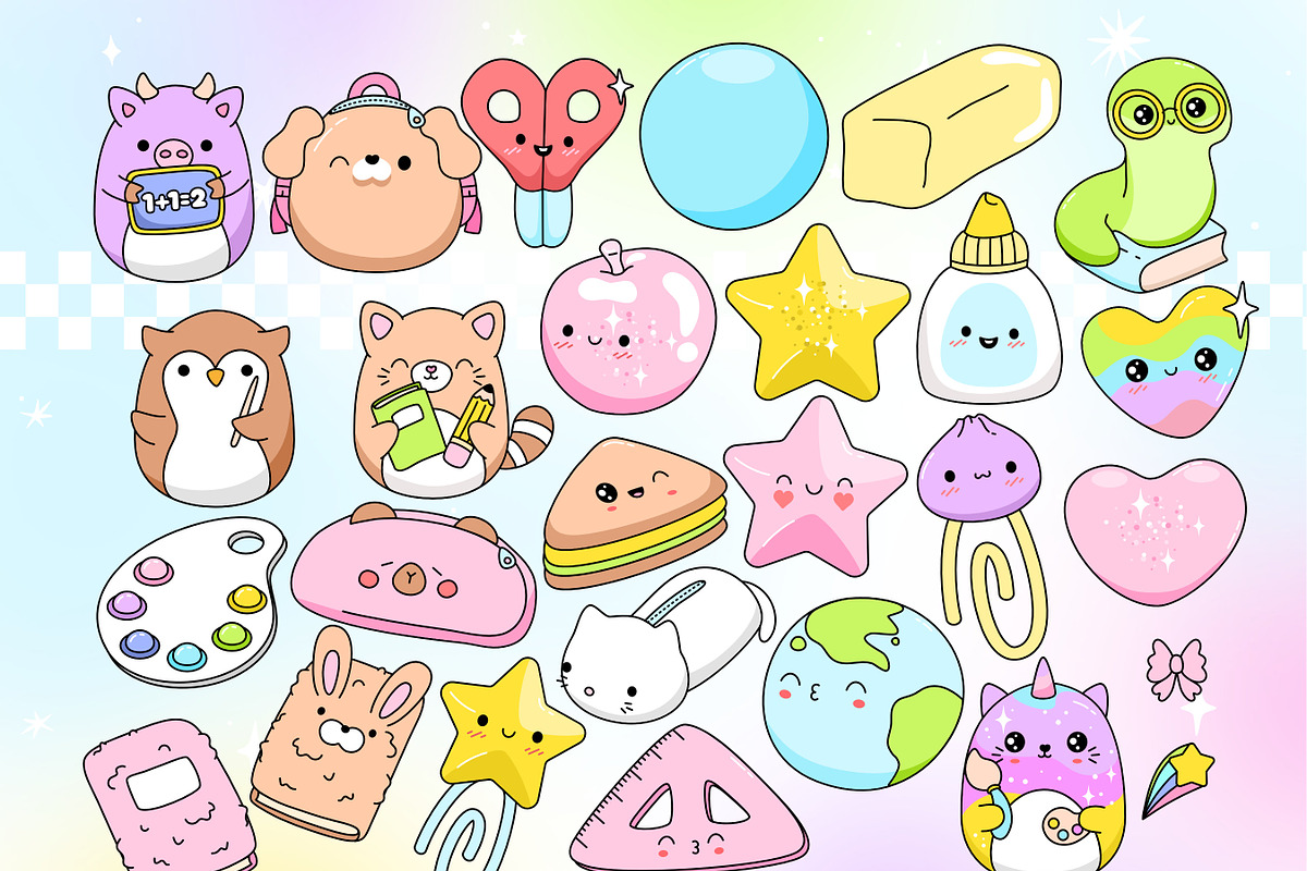 Squishy Kawaii School Clipart Bundle, an Education Illustration by Huxmay (Photo 4 of 8)