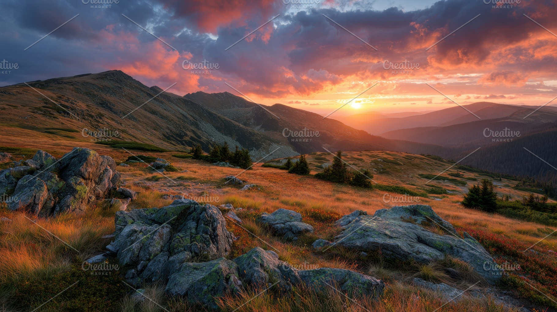 Sunset view over mountain landscape, a Photo by Beautiful things