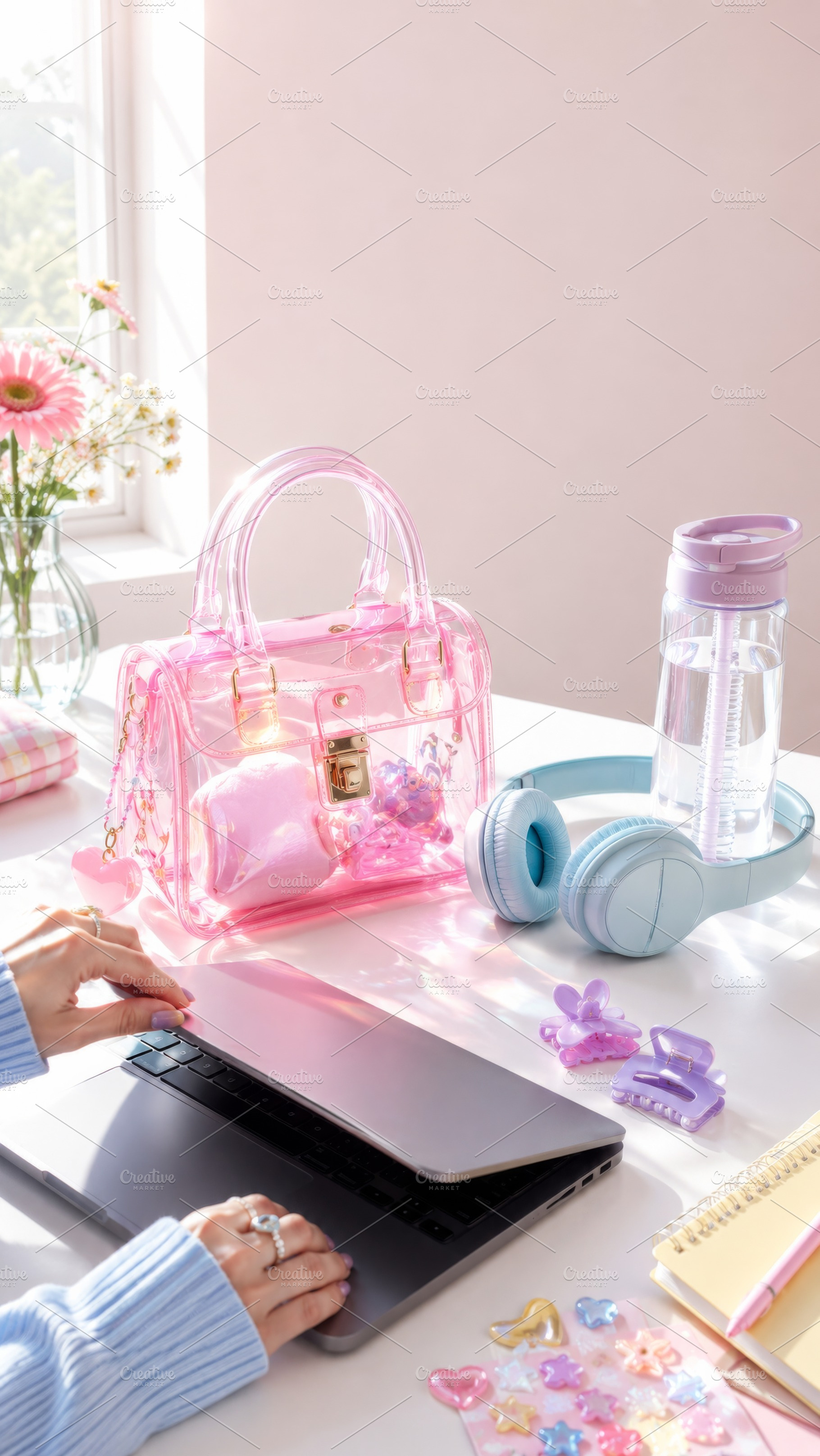 Transparent jelly handbag with Y2K f, a Photo by Dvoevnore photos