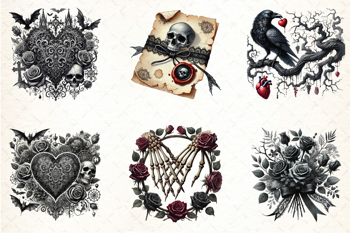 Love Gothic Valentine's Day Clipart, an Illustration by DreamCafeArt (Photo 2 of 4)