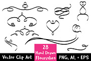 28 Hand Drawn Flourishes, a Decorative Illustration by The Digital Download Shop (Thumbnail 1 of 2)